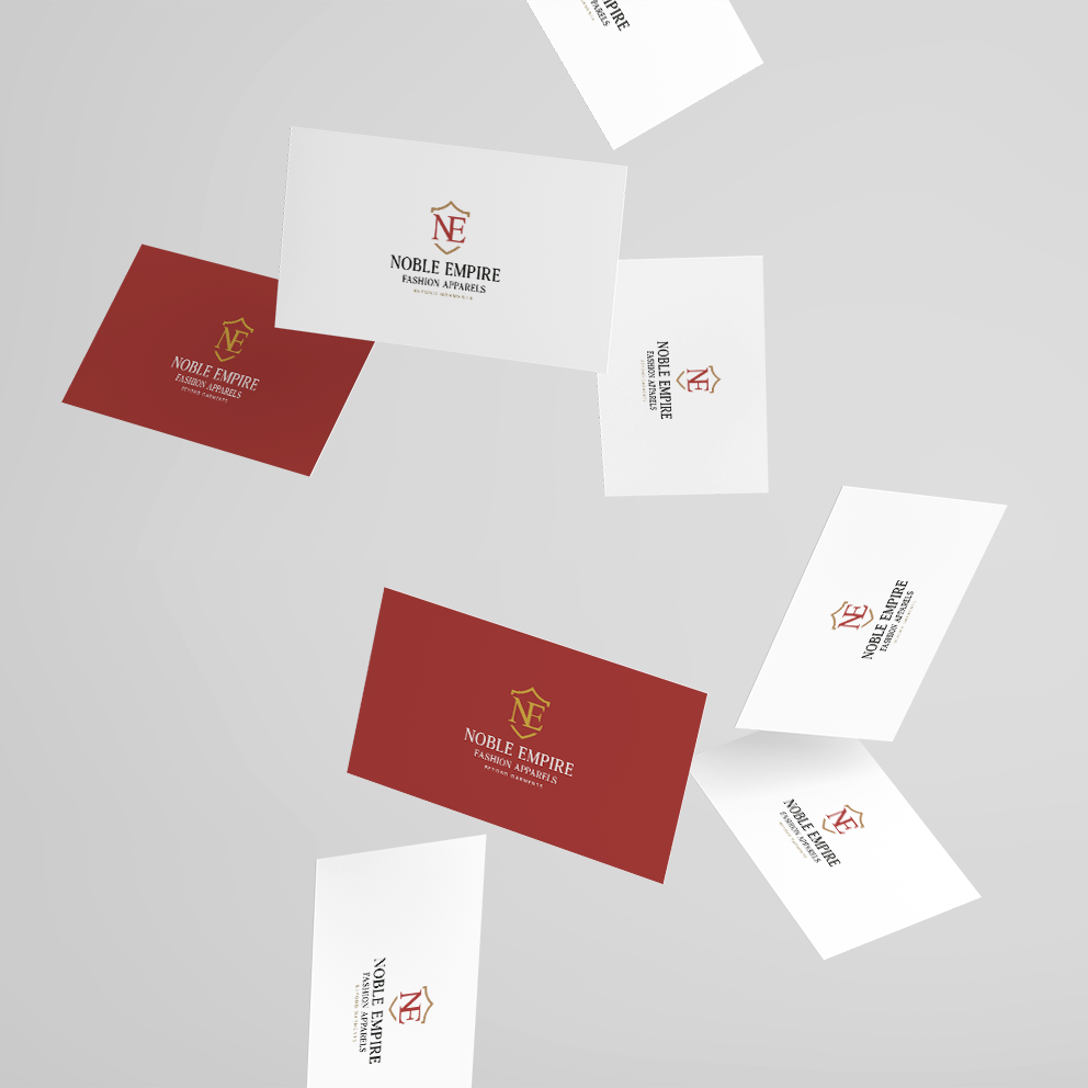 Front and back hang tag mockups — Noble Empire